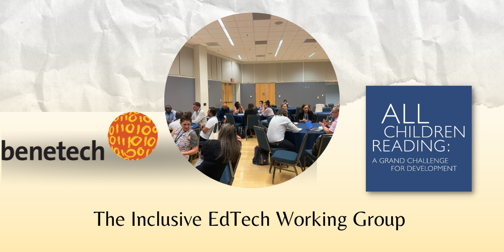 A conference room full of a diverse group of people seated at tables.
Text: The Inclusive EdTech Working Group.