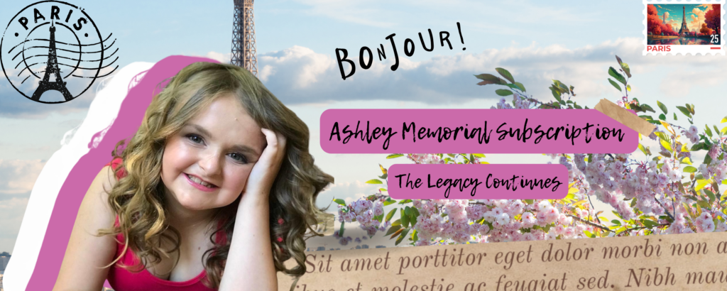 A social graphic post that features Ashley Tapparo as a headshot, center image. A background of the Paris skyline with Eiffel tower. The design resembles a post-card from paris. Ashley's image is surrounding by a pink and white shadow. 