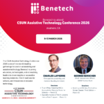 Benetech promotional graphic for the CSUN Assistive Technology Conference 2026 in Anaheim, CA, March 9–13, featuring speakers Charles LaPierre (Principal Accessibility and Content Quality Architect) and George Kerscher (Chief Innovations Officer, DAISY Consortium) and highlighting sessions on Title II readiness and accessible math.